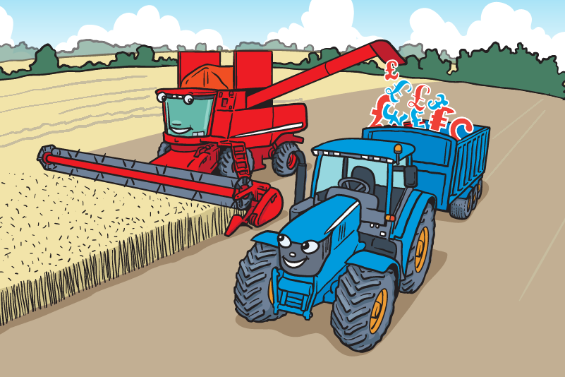 Red Combine Blue Tractor Trailer